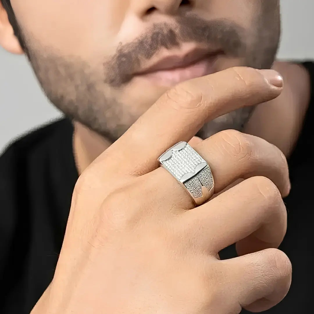 Men's Diamond Pave Signet Ring in Sterling Silver (Tarnish-Proof) - Size 12